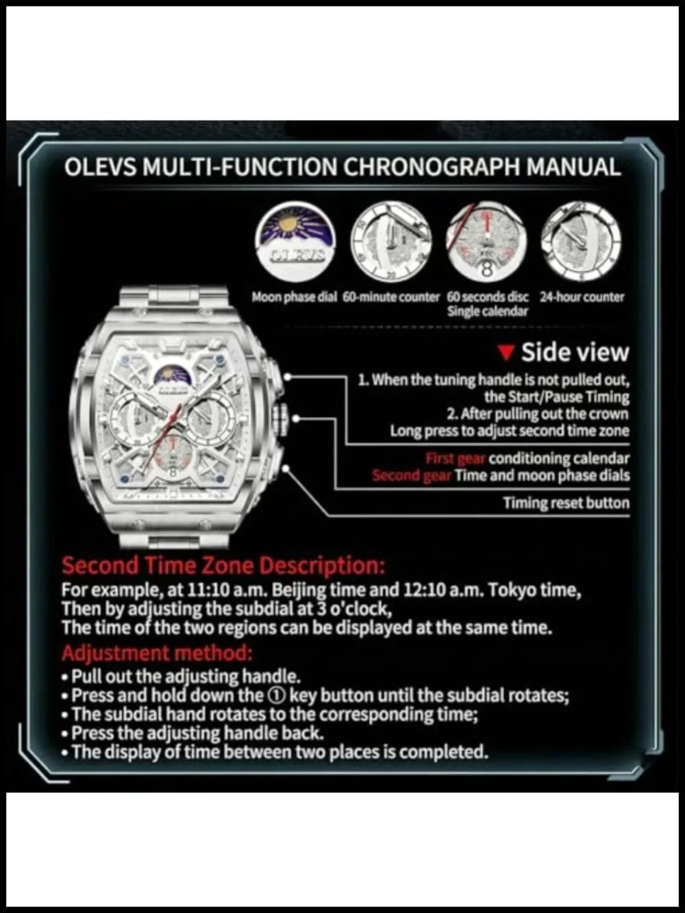 Men's OLEVS Quartz Watch Diamond Chronograph Stainless Steel Big Face